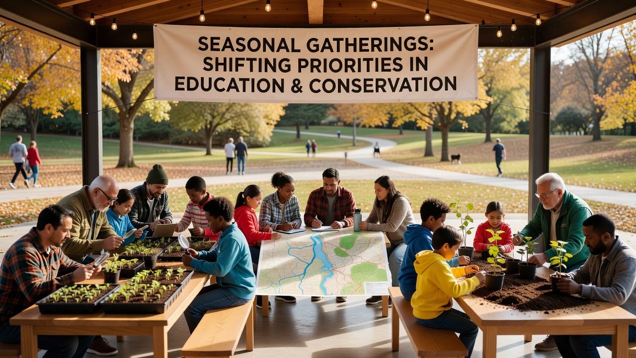 Participants engage in a guided workshop on habitat monitoring during a seasonal community event emphasizing conservation education